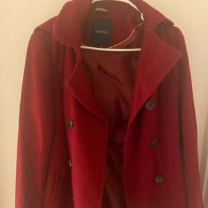 Red Nautica Double Breasted Peacoat with hood